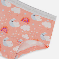 Printed Organic Cotton Boyshort Panty Rainbow On Light Coral
