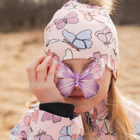 Stretch Jersey Hat Pink Printed Butterflies With Pompom