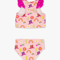 Girls Cowgirl Cutie Racerback Flutter Tankini 2-Piece Swimsuit
