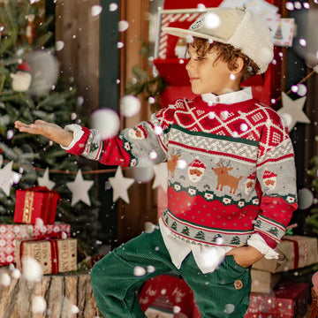 RED KNIT SWEATER WITH FESTIVE PATTERNS, CHILD