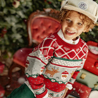 RED KNIT SWEATER WITH FESTIVE PATTERNS, CHILD