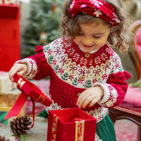 RED KNIT CARDIGAN WITH JACQUARD PATTERNS, BABY