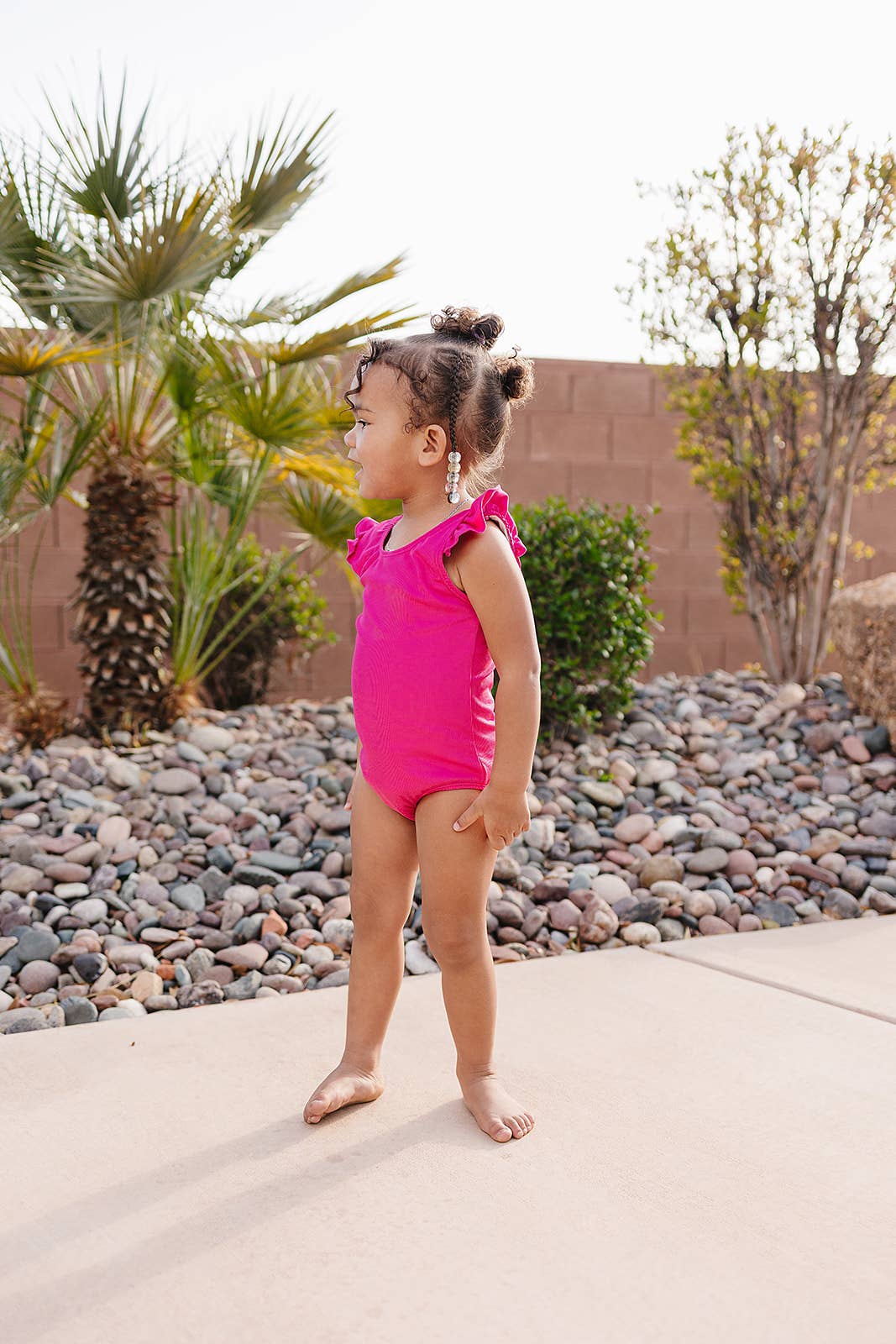 Hot Pink Ruffle Shoulder One Piece