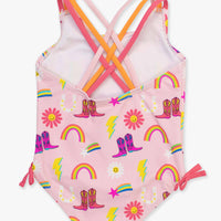Girls Cowgirl Cutie Cross-Back One Piece Swimsuit