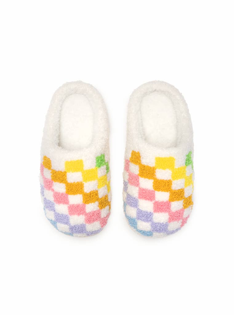 Indoor / Outdoor Slippers - Kids - Rainbow Checkered - White