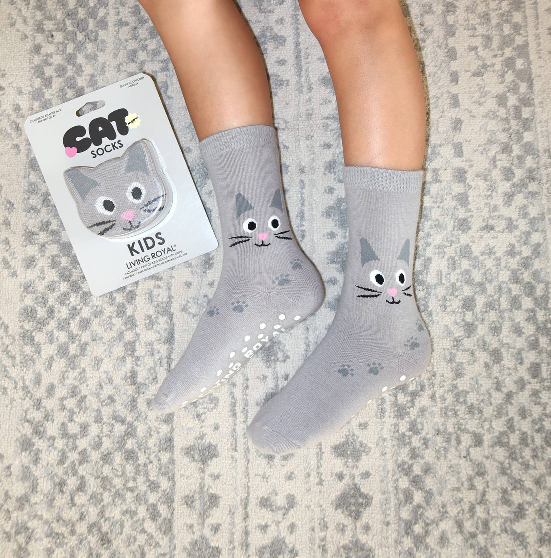 3D Packaged Crew Socks - Kids - Kitty Cat - Gray