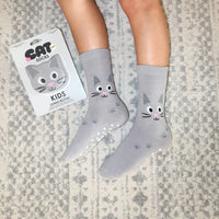 3D Packaged Crew Socks - Kids - Kitty Cat - Gray