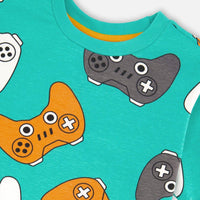 Organic Cotton Jersey T-Shirt Blue Printed Gamepads