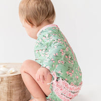 Baby Girls Tea Roses Long Sleeve One Piece Rash Guard Swimsuit with Signature Rear Ruffles