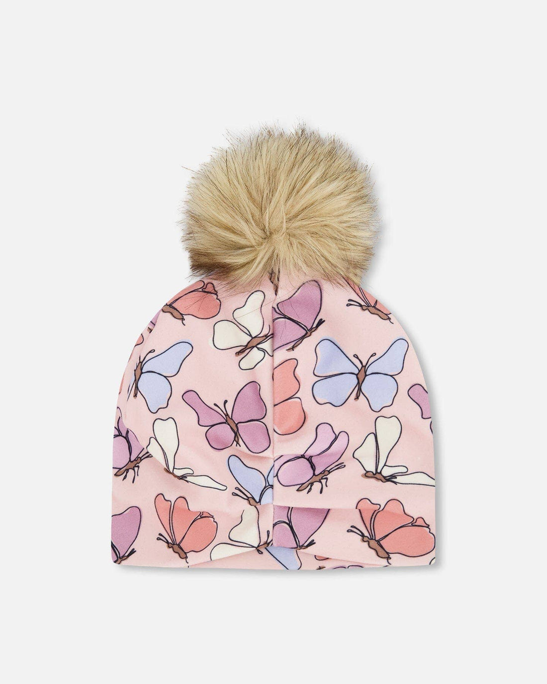 Stretch Jersey Hat Pink Printed Butterflies With Pompom
