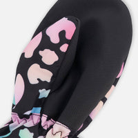 Mid-Season Mittens In Recycled Polyester Black Animal Print