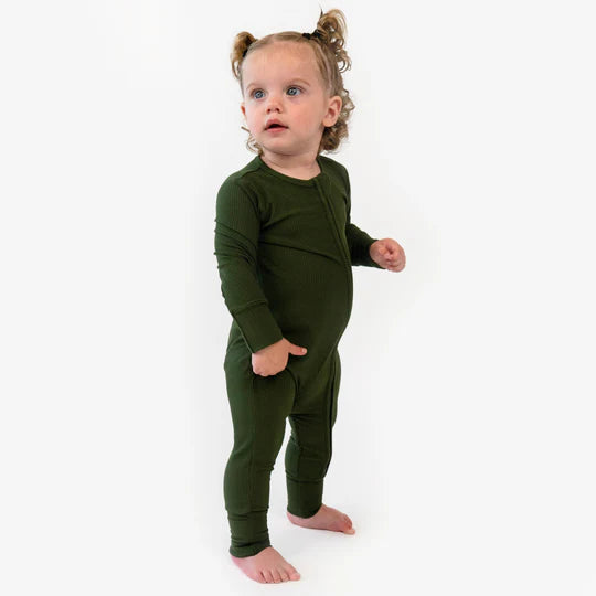 Ribbed Bamboo Footless Sleeper with Fold-Over Cuffs - Forest Green