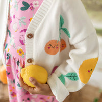 Cream knit cardigan with fruit patterns, child
