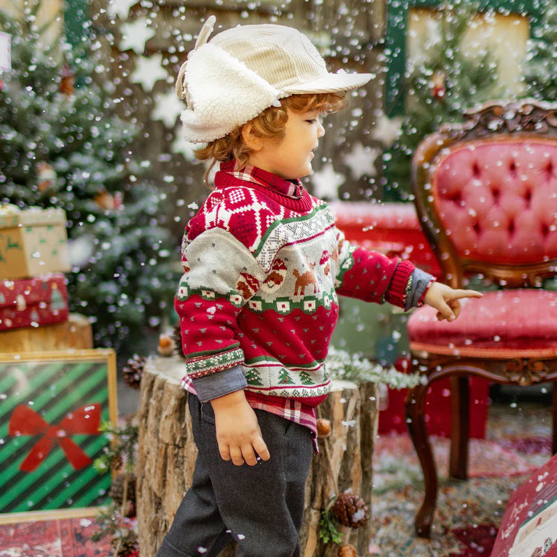 RED KNIT SWEATER WITH FESTIVE PATTERNS, BABY