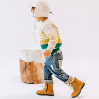 CREAM PATTERNED KNITTED SWEATER IN COTTON, BABY