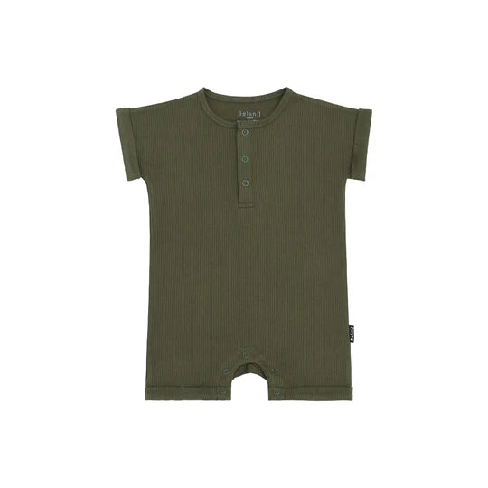 Ribbed Bamboo Short Sleeve Shortall Romper - Forest Green