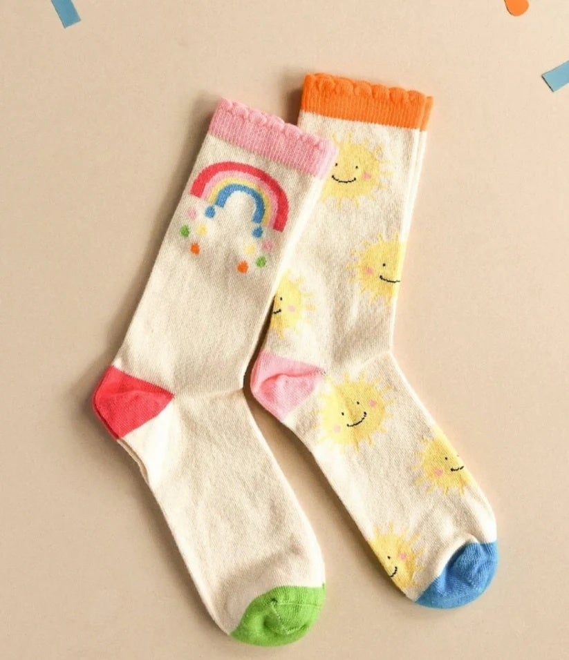 Vintage Rainbow & Sun 2 Pack Socks