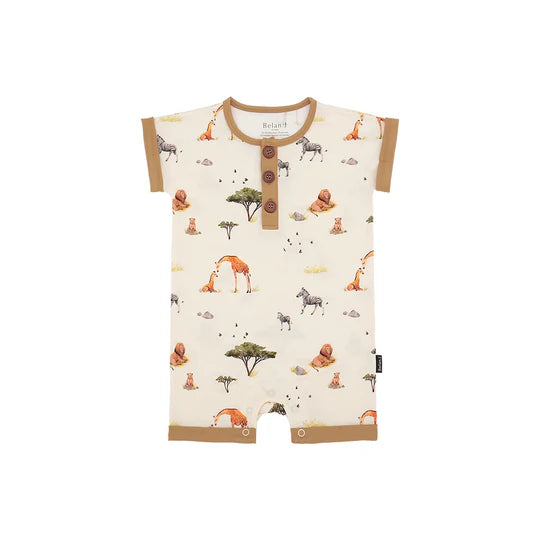 Short Sleeve Shortall Romper - Safari