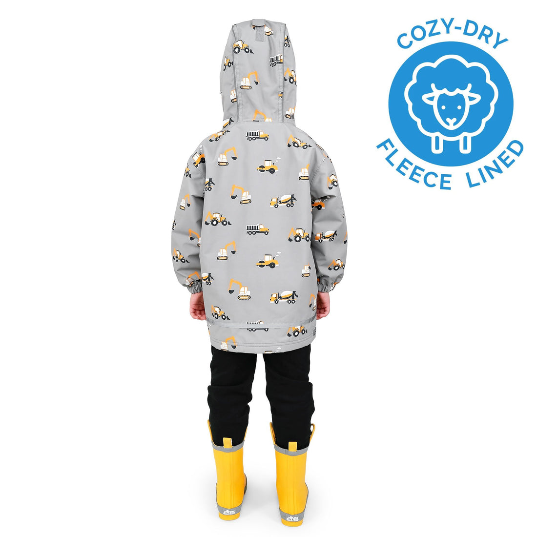 Kids Fleece Lined Rain Jackets | Grey Construction