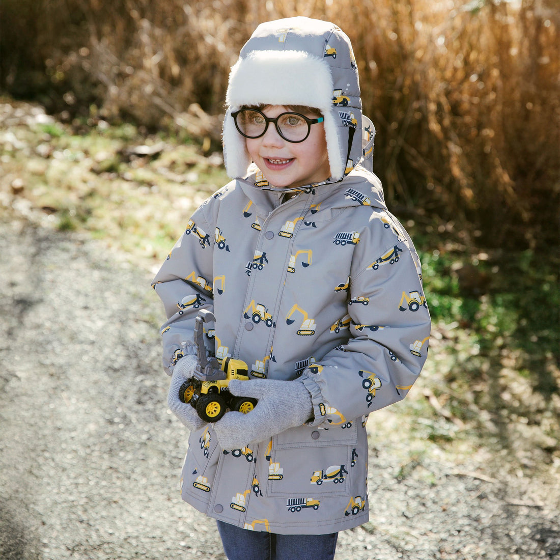Kids Fleece Lined Rain Jackets | Grey Construction