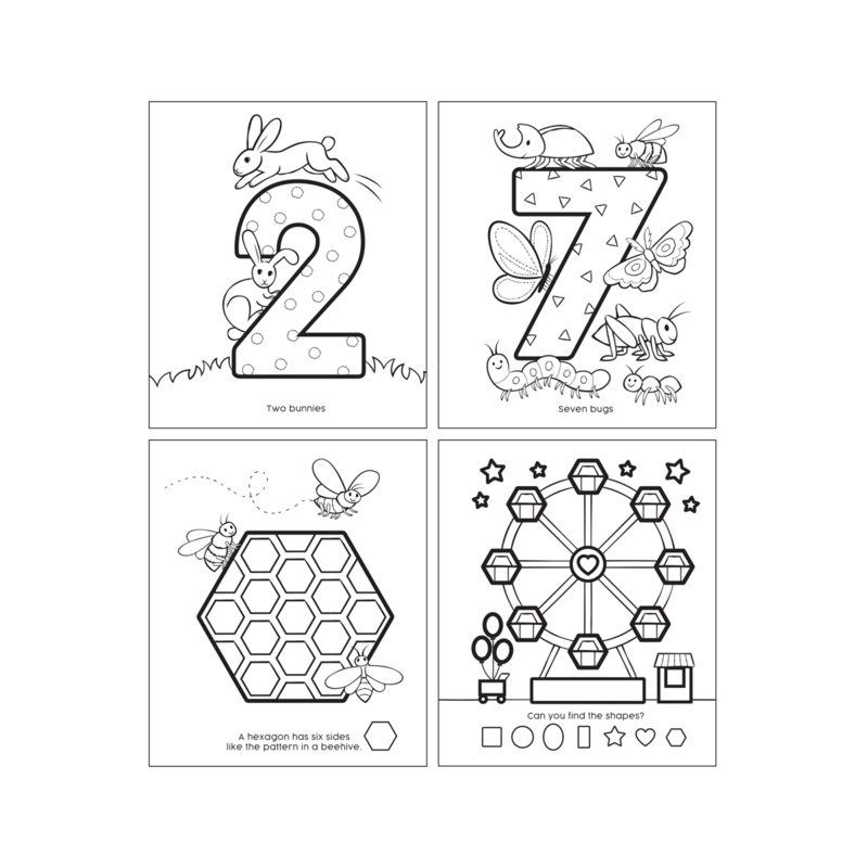 123: shapes + numbers toddler coloring book