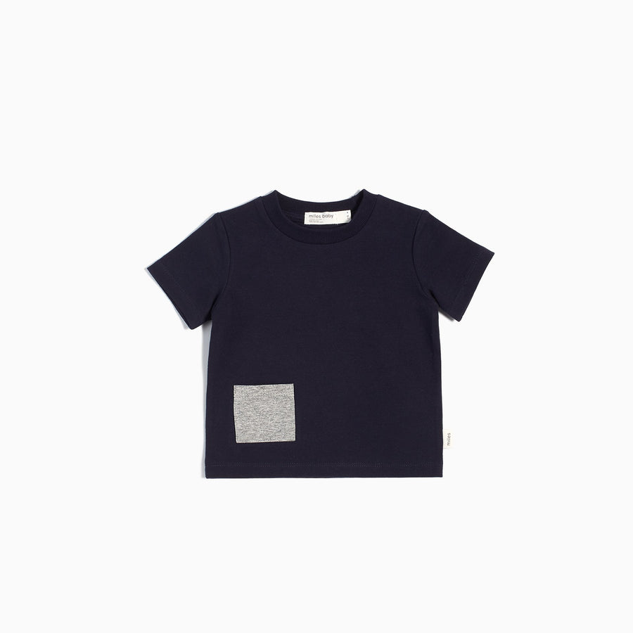 "MILES BASIC" NAVY T-SHIRT WITH CONTRASTING PATCH POCKET