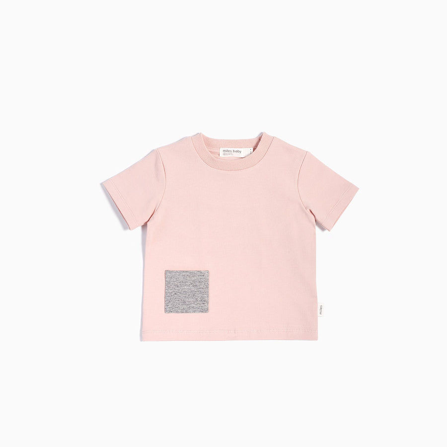 "MILES BASIC" LIGHT PINK T-SHIRT WITH CONTRASTING PATCH POCKET