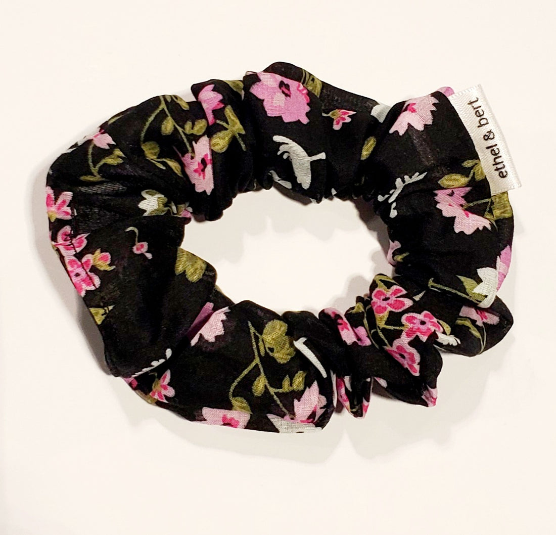 The Black with Pink Floral Scrunchie