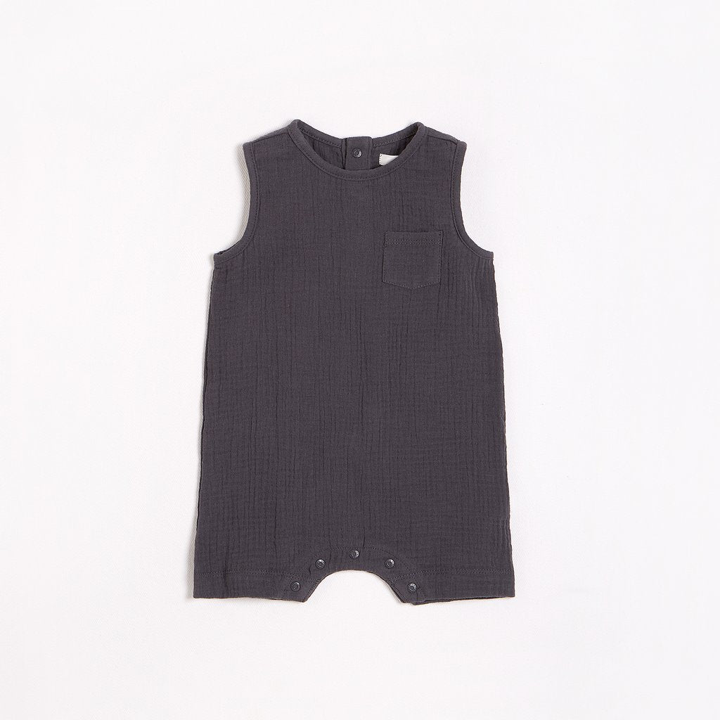 FIRSTS Asphalt Sleeveless Romper with Organic Cotton