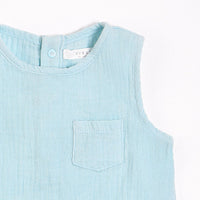 FIRSTS Azzurro Sleeveless Romper with Organic Cotton