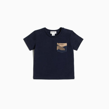 Navy T-Shirt with Camo Print Pocket