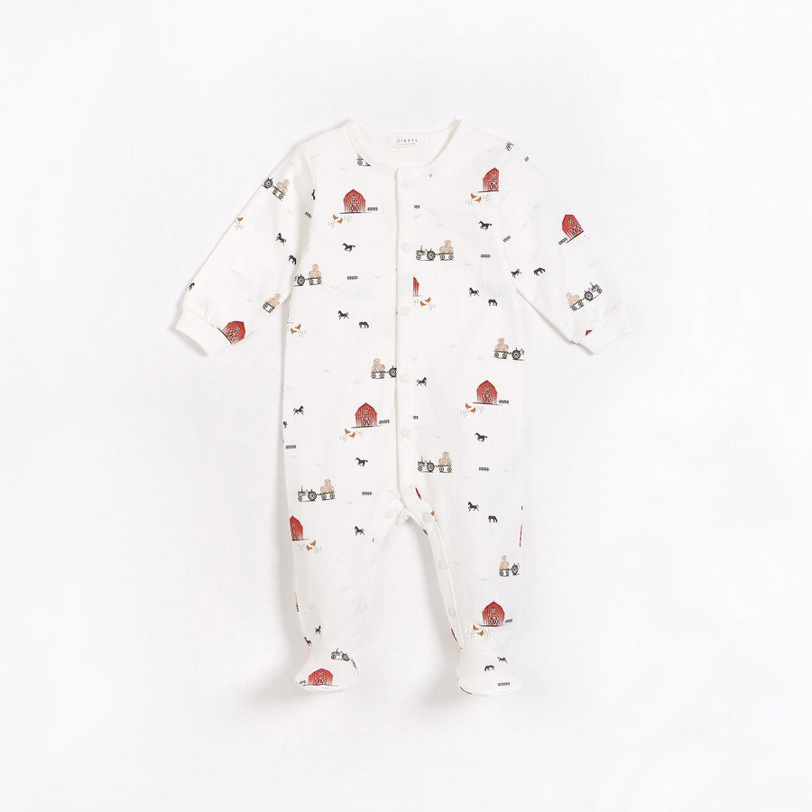 Off-White Little Red Barn Printed Footed Sleeper