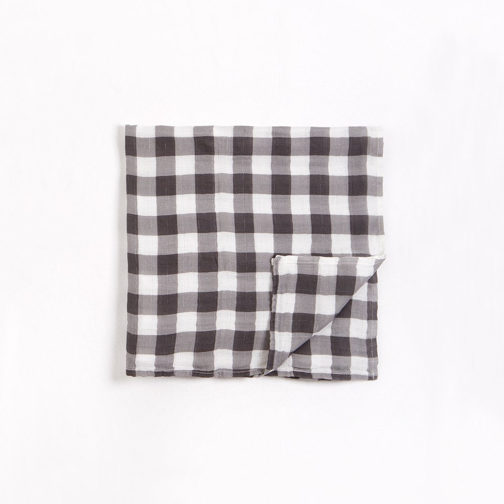 Off-White & Charcoal Gingham Print Muslin Swaddle