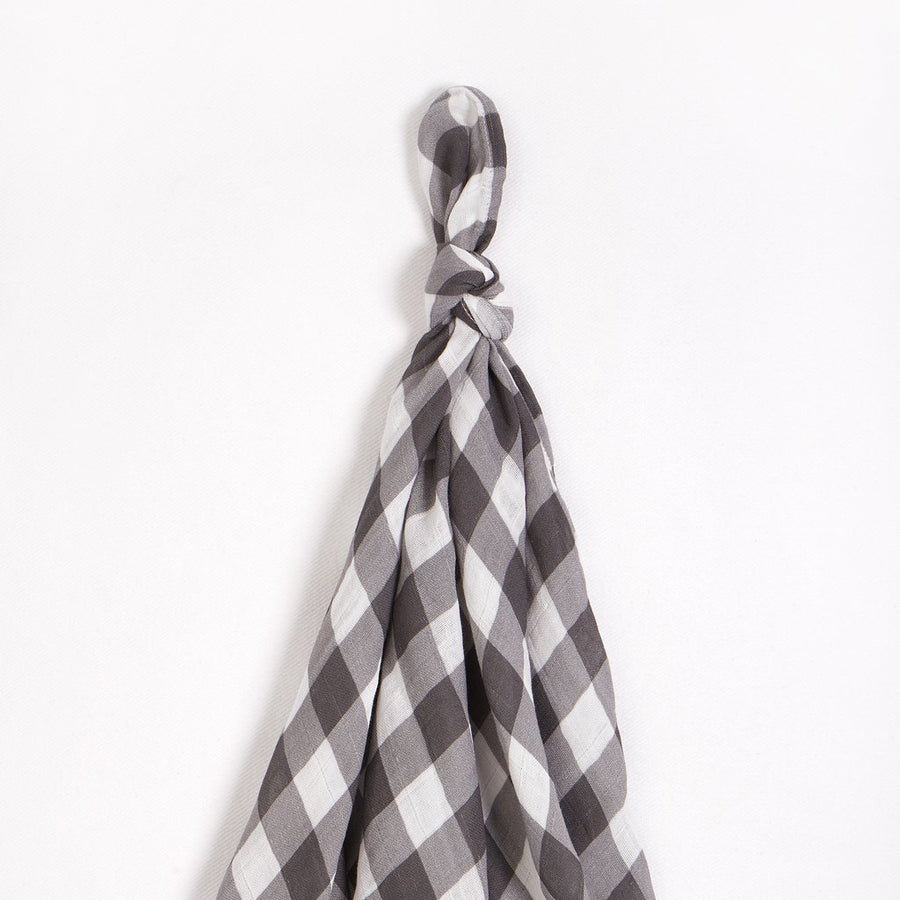 Off-White & Charcoal Gingham Print Muslin Swaddle
