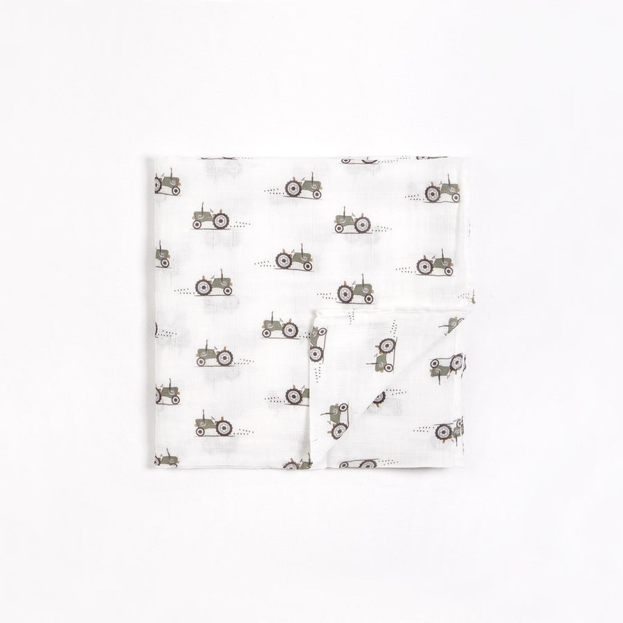 Off-White Vintage Tractor Printed Muslin Swaddle