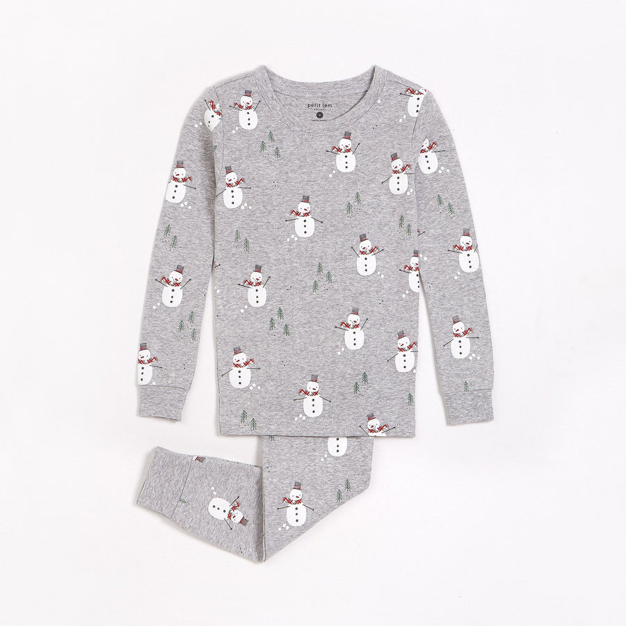 Merry Snowmen Print on Heather Grey PJ Set (2 pcs.)