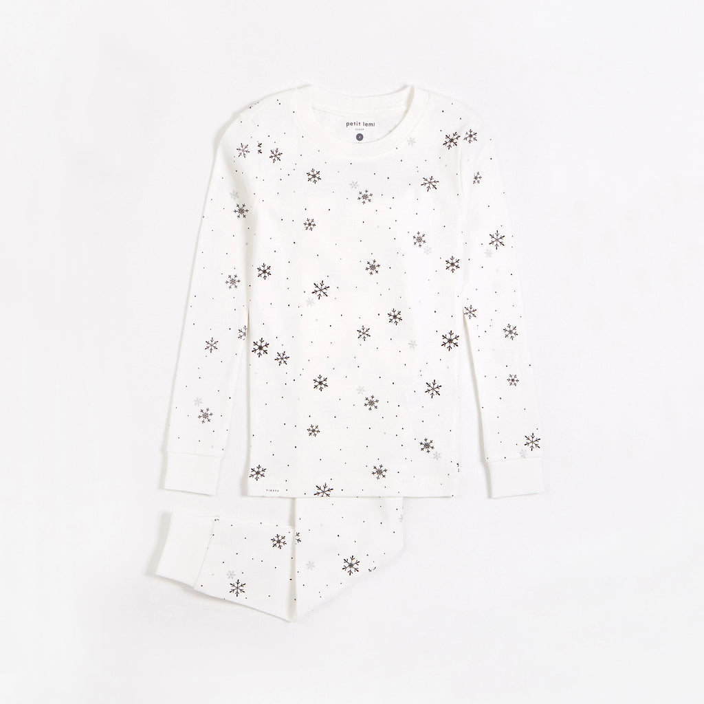 Snowflake Print on Off-White PJ Set