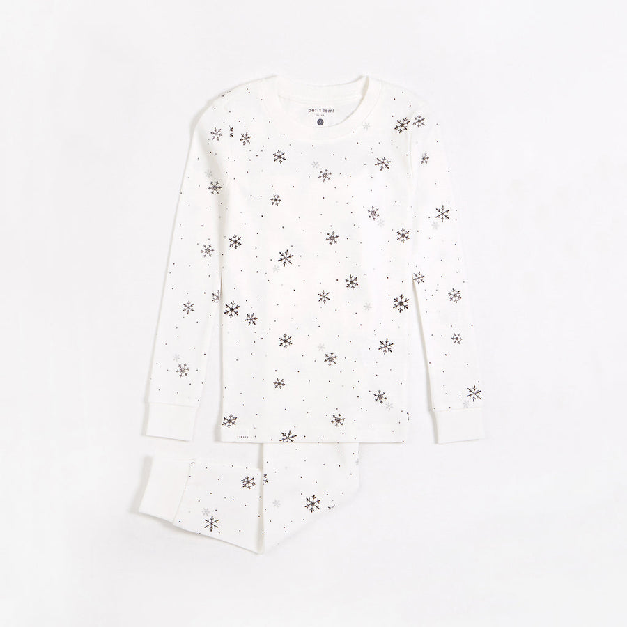 Snowflake Print on Off-White PJ Set