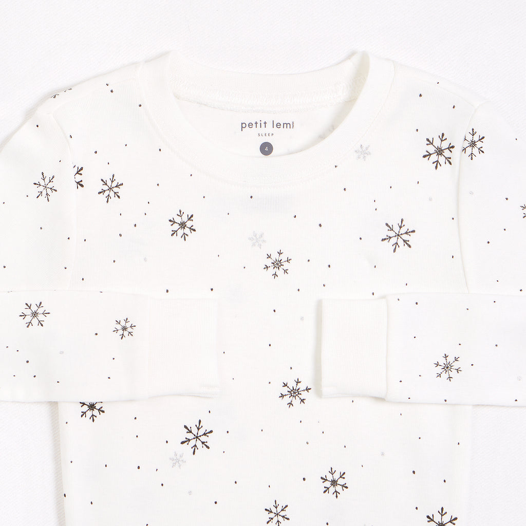 Snowflake Print on Off-White PJ Set