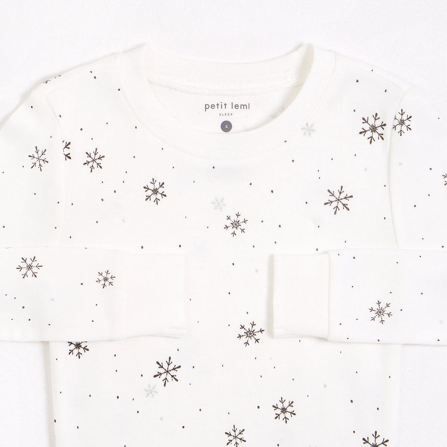 Snowflake Print on Off-White PJ Set
