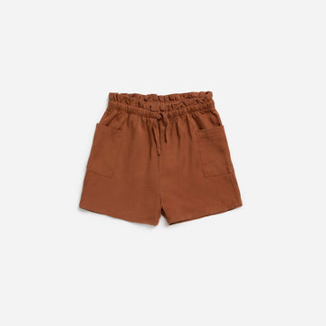 Sandstone Woven Lyocell Paperbag Waist Shorts
