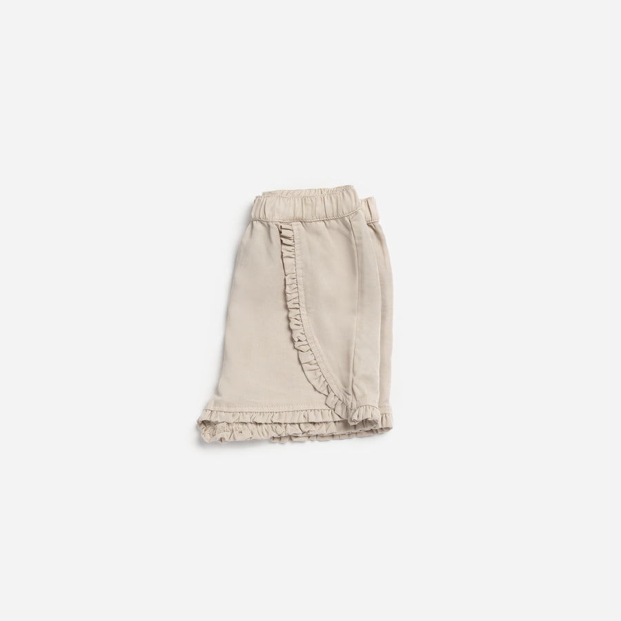 Beige Woven Lyocell Shorts with Frills