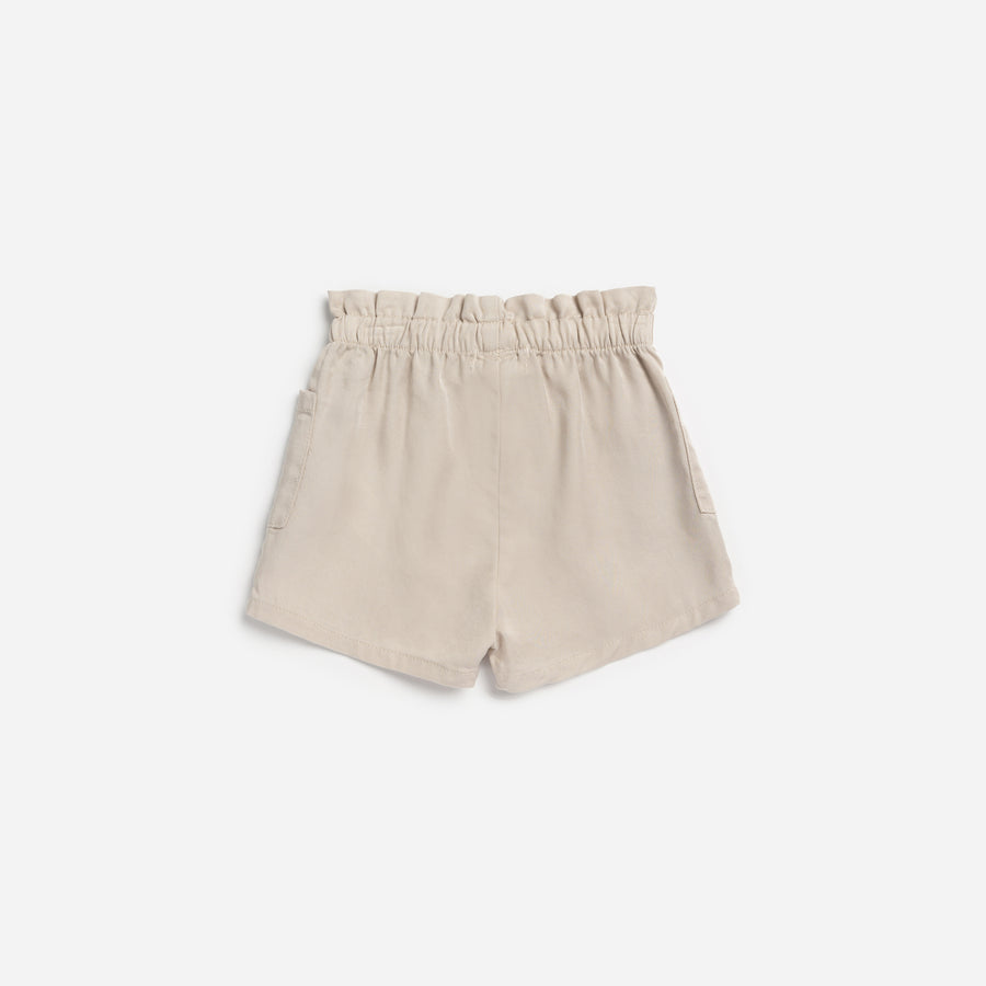 Beige Woven Lyocell Paperbag Waist Shorts