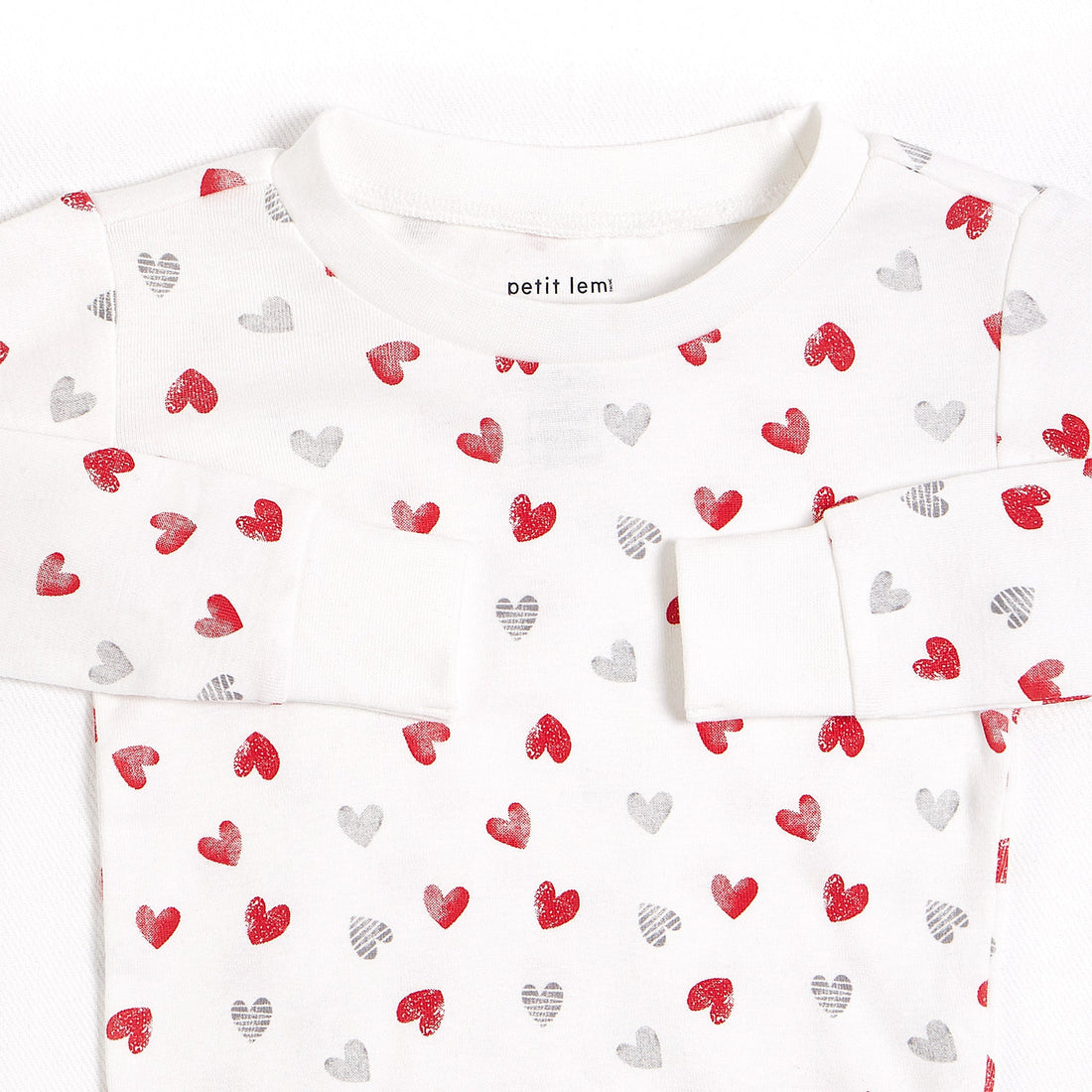 Hearts Print on Off-White PJ Set