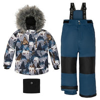 Two Piece Snowsuit Grey Polar Bear Printed And Teal
