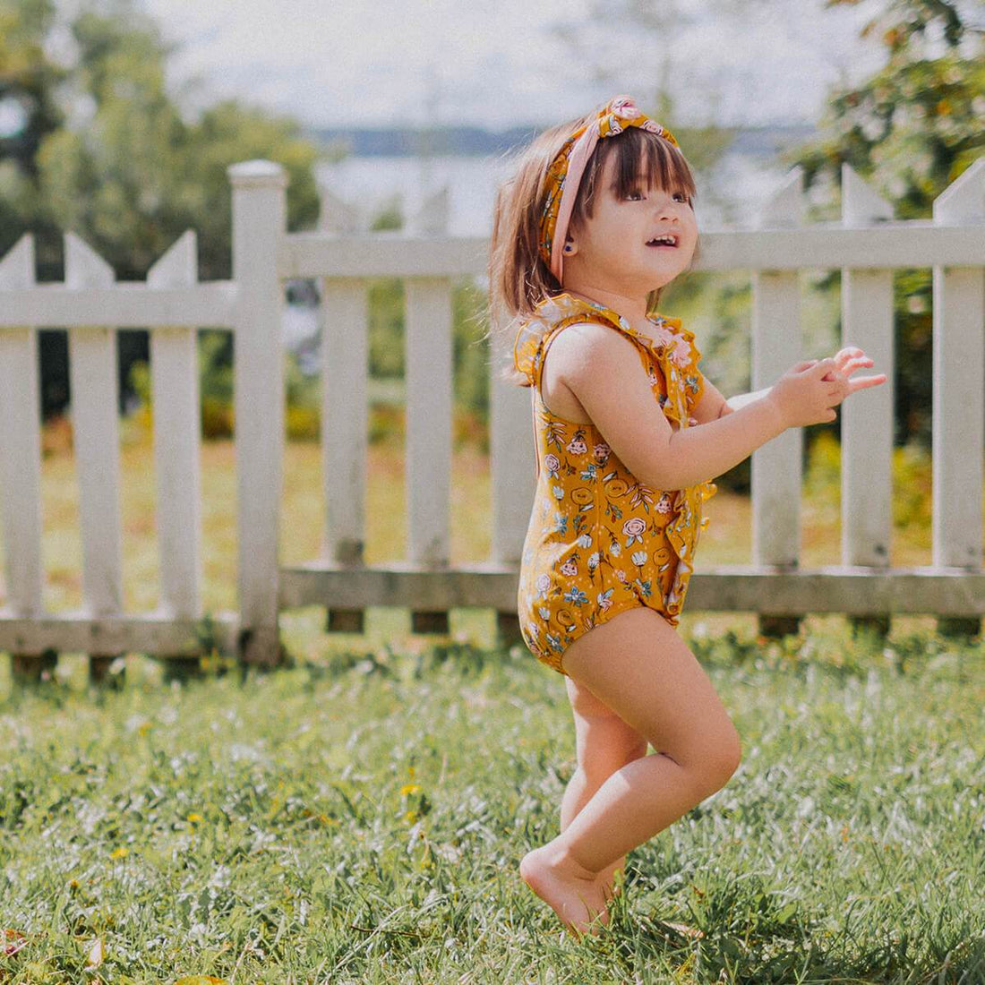 YELLOW FLORAL ONE-PIECE SWIMSUIT, BABY GIRL
