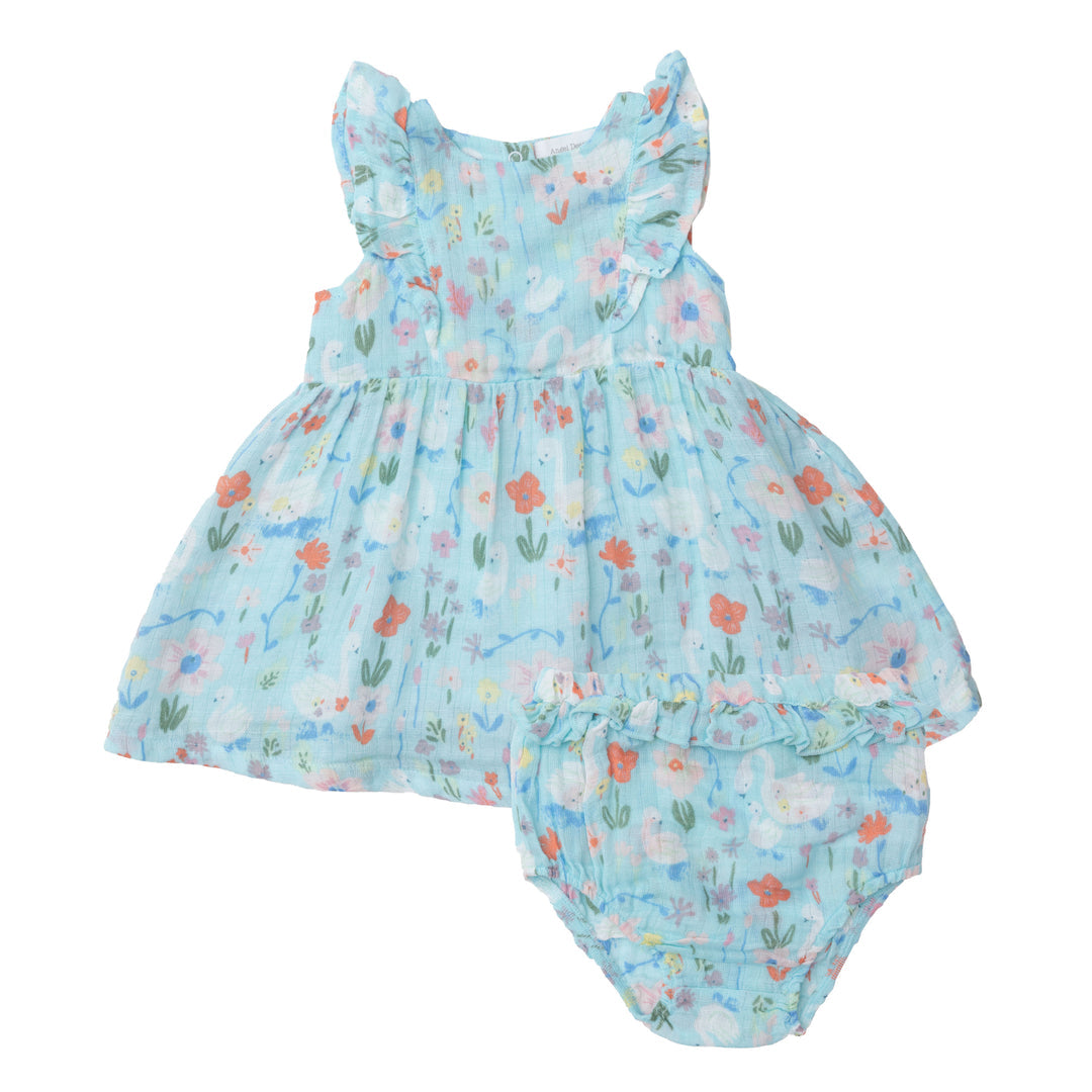 RUFFLE DRESS - FLORAL SWANS