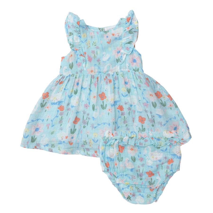 RUFFLE DRESS - FLORAL SWANS