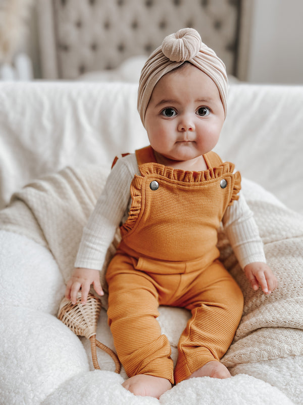 Corduroy Ruffle Romper in Butterscotch