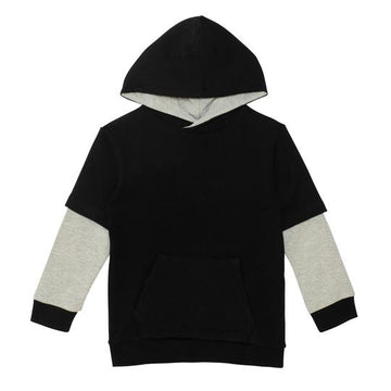 Black double-sleeve effect hoodie
